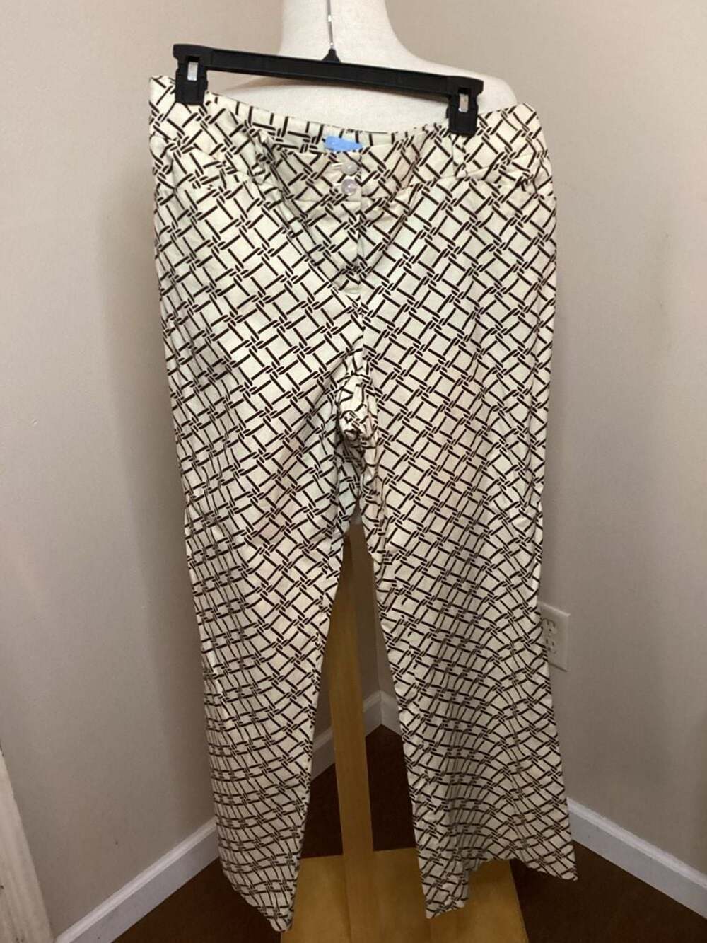 J.McLaughlin Size 12 Geometric Basketweave Print Straight Leg Trousers